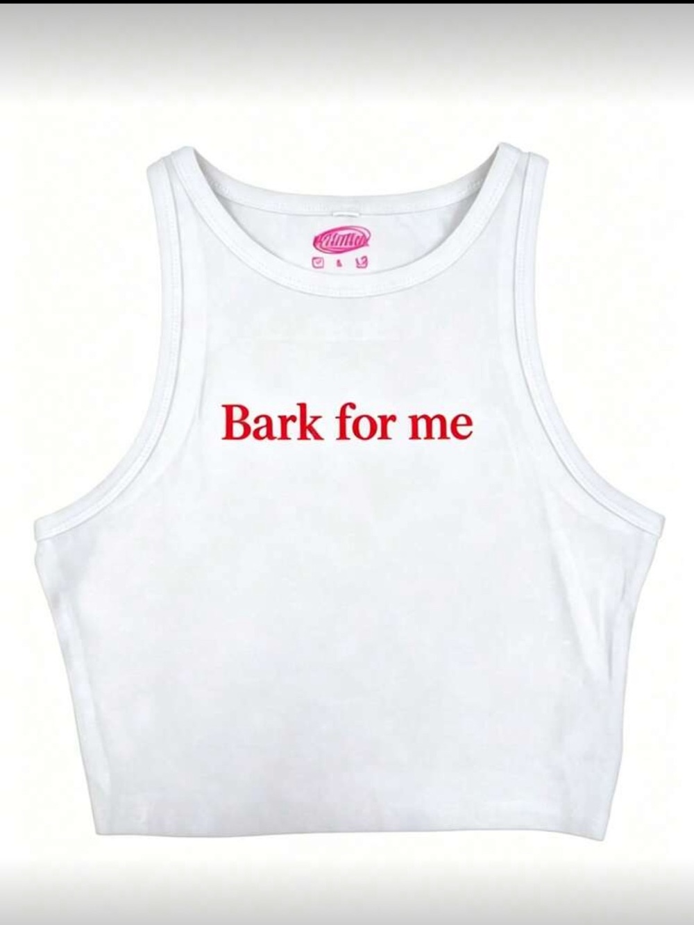 White Crop Tank with Red 'Bark for me' Print